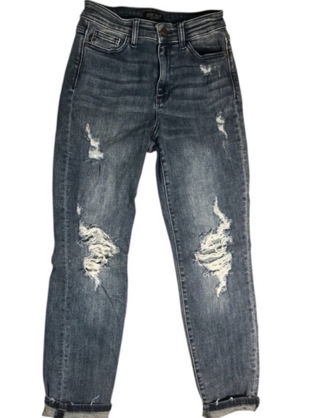 Judy Blue Distressed Boyfriend High-Rise Women’s Jeans - Dark Blue 3/26